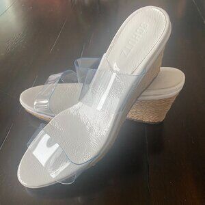 Schultz Wedge Sandals, white, size 9B